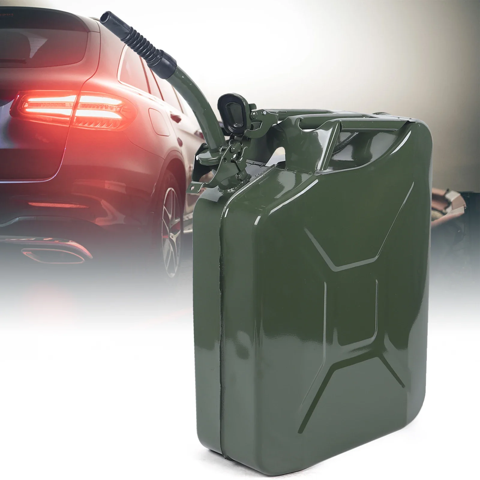 20L/5-gallon Steel Military Green Reserve Fuel Tank, Portable Gasoline Tank Jerry Fuel Can with Oil-out for The Rugged Off-road
