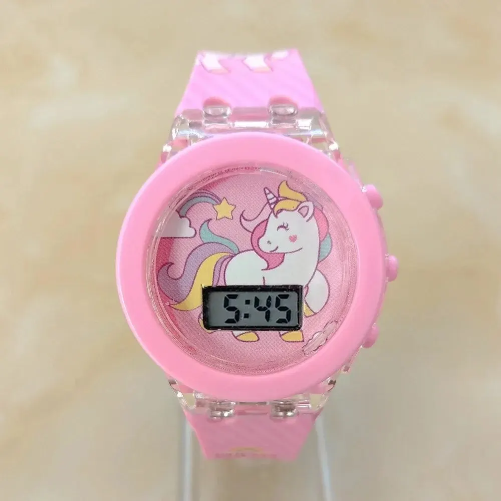 Kids Watch Luminous Color Sports Electronic Watches Children Alarm Clock Cartoon Unicorn Flash Birthday Party Girls Gift Student