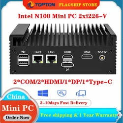 Topton 2xi226-V 2.5G Intel N100 Fanless Mini PC 2*COM NVMe 2*HD 1*DP Efficient Cooling Solid Firewall Router Industrial Computer