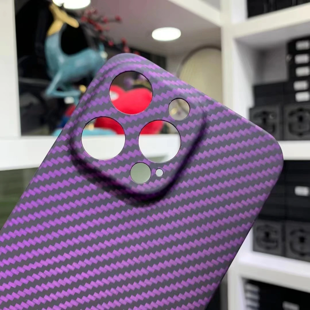 Coque de téléphone violet ACC-Real Carbon pour iPhone 14, fibre de carbone Pure, appareil photo à trou fin, coque Anti-chute, coque 14 Pro Max