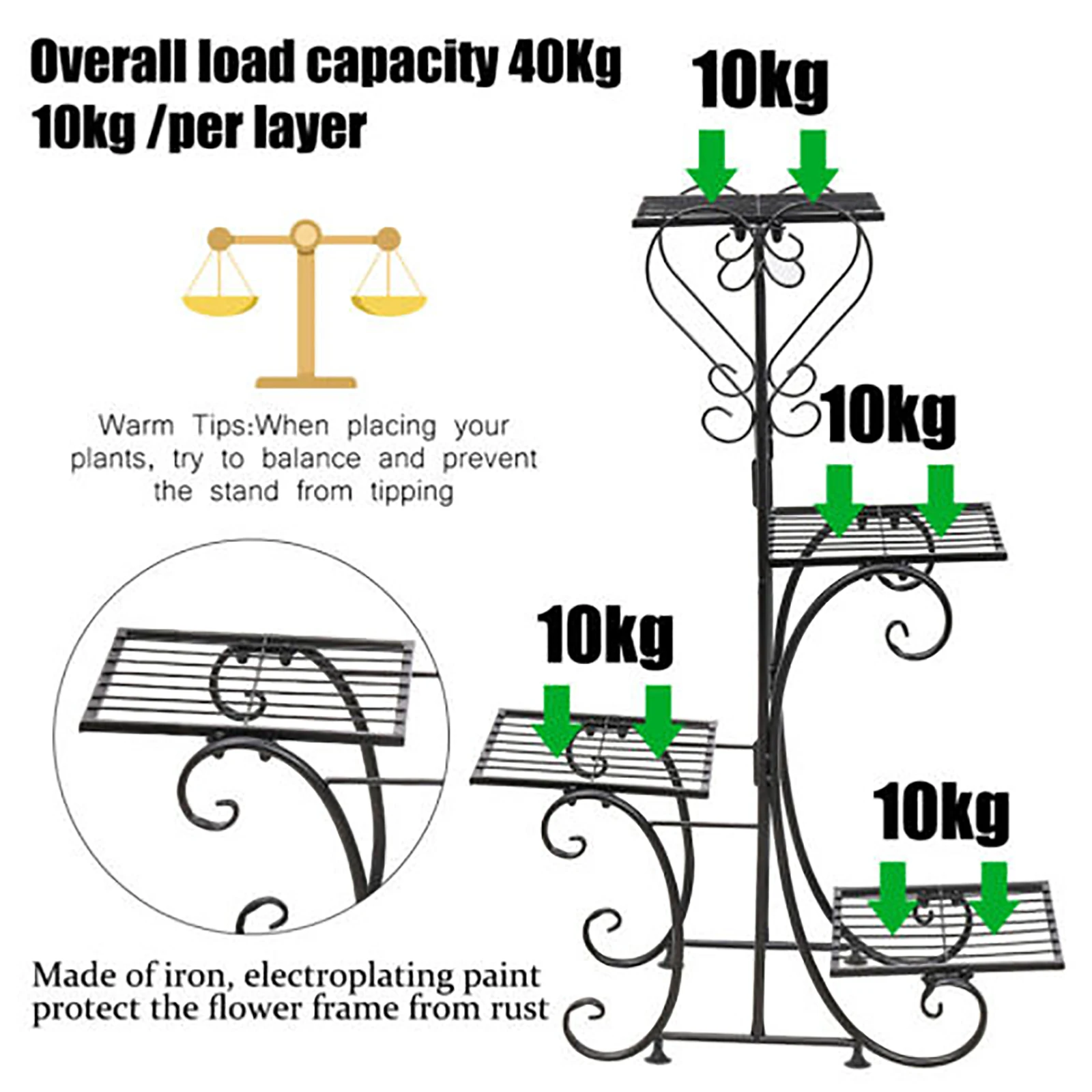 Samger 3/4 Tier Flower Shelves Iron Plant Stand For Indoor Garden Balcony Multiple Flower Pot Holder Storage Organizer Display