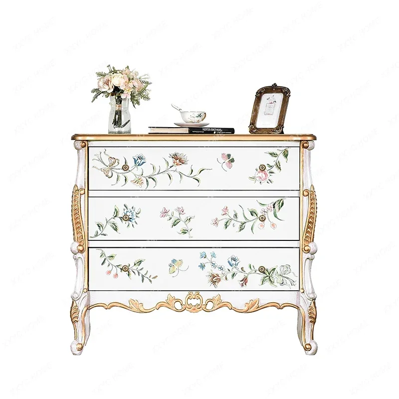 Country Painted Champagne Bucket Cabinet Solid Wood Vintage Bedroom Locker