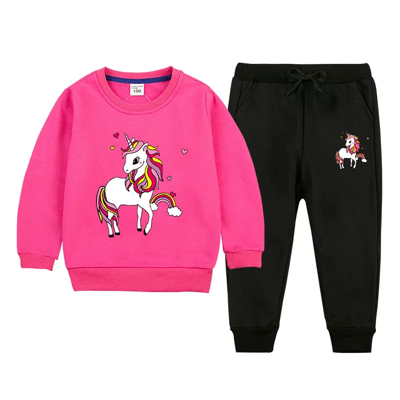 

Children's Spring Autumn Suits Wear Boys and Girls unicorn Long Sleeved Tops+Trousers Kids Suits Big Children Sport Sets 2-9Y