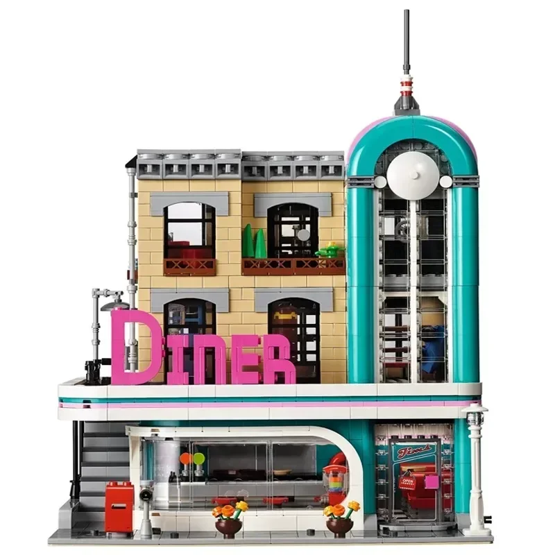 6 MINI Figures 2778PCS Downtown Diner Building Blocks Bricks Compatible 10260 15037 Education Kids Christmas Birthday Gifts Toy