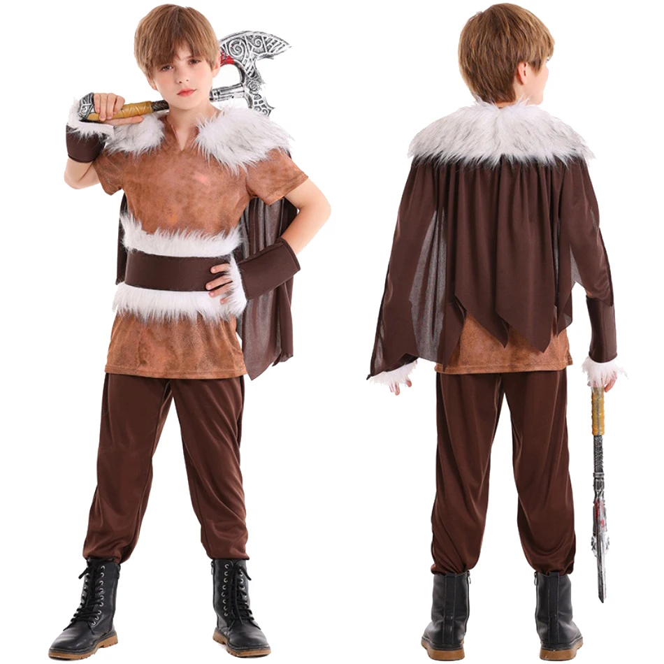 Kids Halloween Childrens Costume Viking Cosplay Stage Party Costume Purim Warrior Boy Suit Boys Pirate Viking Barbarian Clothing