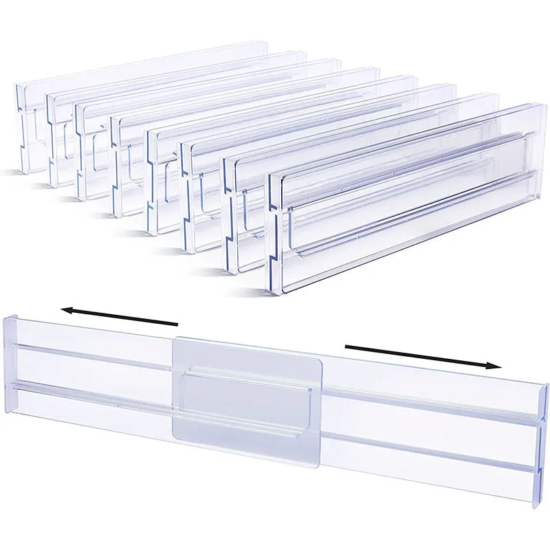 Drawer Dividers Organizers 1/4/6pcs Adjustable Clear Plastic Drawers Separators for Clothing, Kitchen Utensils and Makeup Office