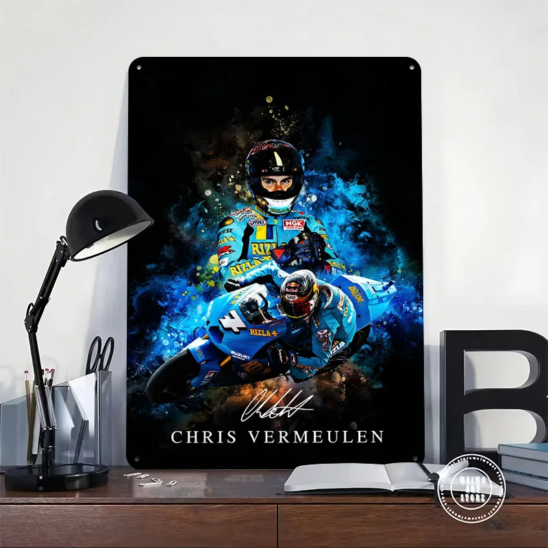Chris Vermeulen Motorcycle Racing Portrait Personalized 3D Textured Metal Poster Wall Art Vintage Tin Signs for House Desk Decor
