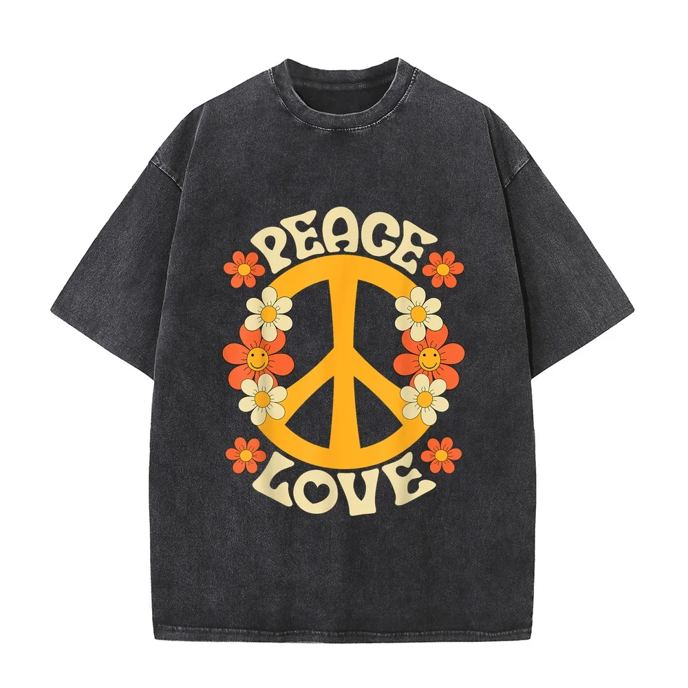 Peace Sign Love 60s 70s Costume 70 Theme Party Groovy Hippie T-Shirt T Shirt Man Футболка Y2k Multiple Size Cotton Tee Graphic