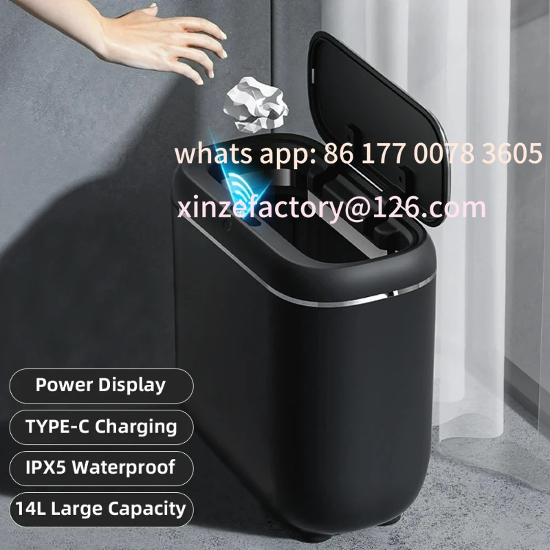 

Customizable 14L Bathroom Automatic Sensor Trash Can Narrow Smart Trash Can Waterproof Trash Bin With Lid Charging Wastebasket