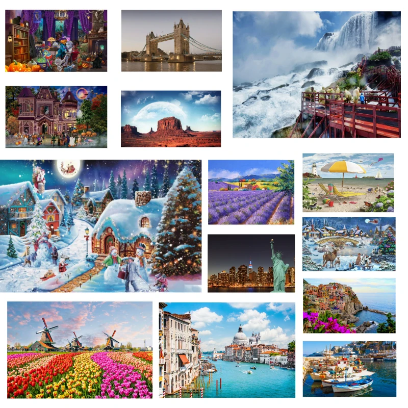 1 Box 500 Pieces 46*28cm Jigsaw Puzzles 500 Pieces Cardboard Picture Landscape Oil Painting Art Puzzles Family Games