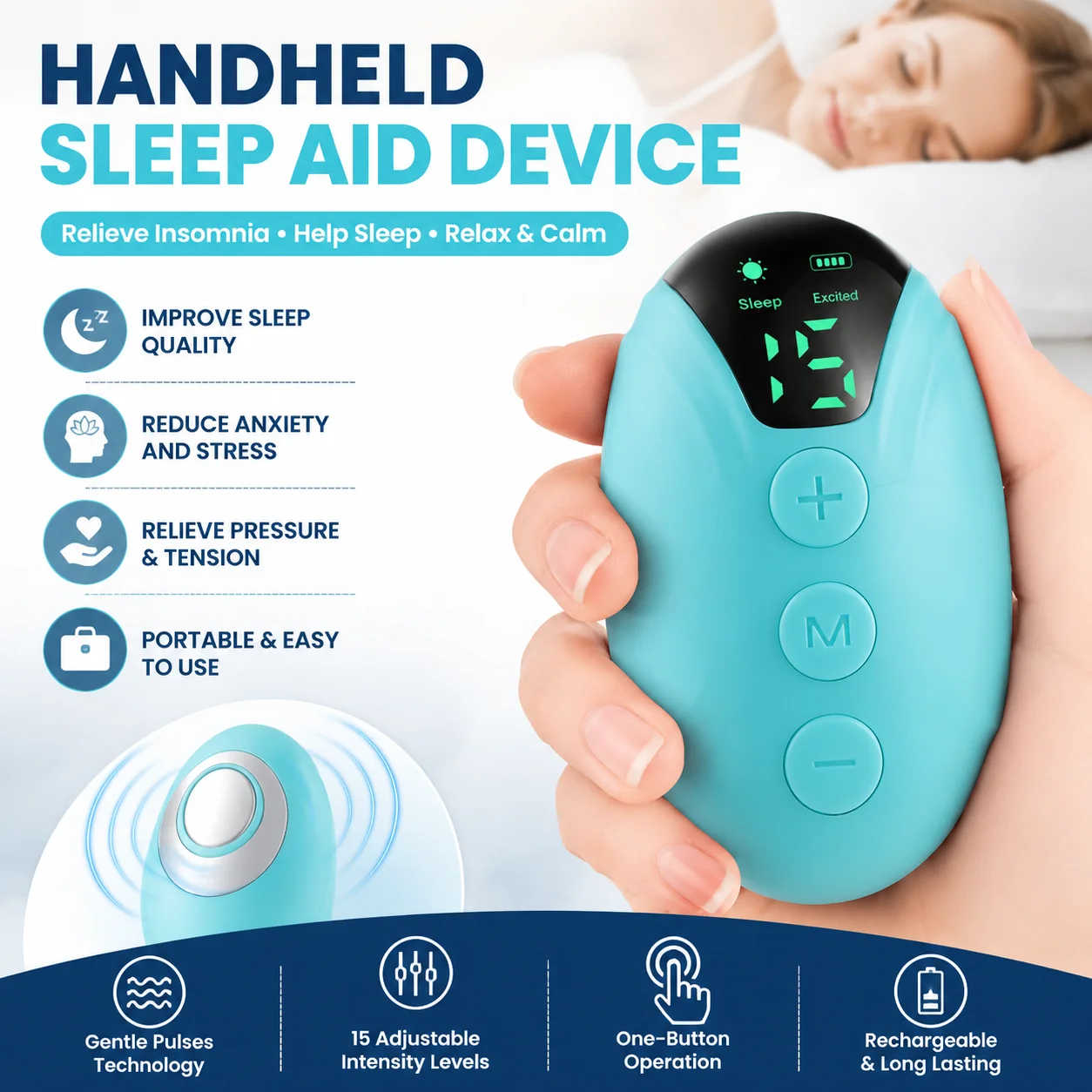 Sleep Aid Insomnia Relief Microcurrent Handheld Hypnosis CES Mental Stress Anxiety Depression Eliminat Relax with Sling Brain