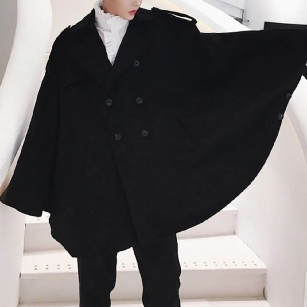 

Мужская осенняя накидка из искусственной шерсти с дуговым подолом, уличная модная свободная элегантная темпераментная молодежная накидка, мужская одежда, новинка 2023 года