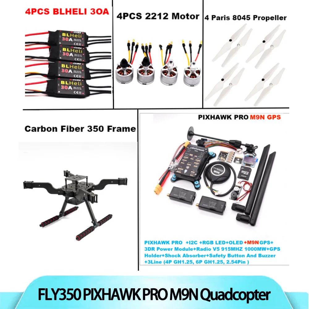 B-CUBE nuevo Drone inteligente de código abierto FLY350 PIXHAWK PRO M9N Kit Ardupilot Radio Quadcopter BLHELI 30A ESC 2212 Motor