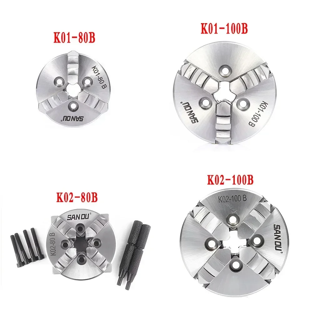 Sanou Chuck 3/4 Jaw Self-Centering K01-80B K01-100B/ K02-80B K02-100B M14*1 thread With Connecting rod for Mini DIY Wood Lathe