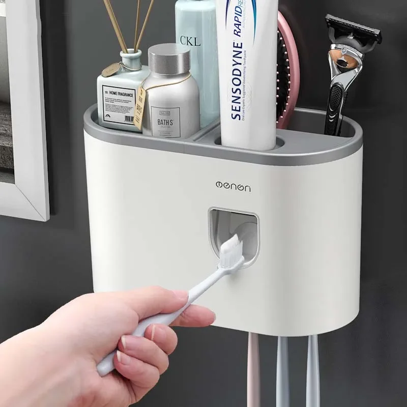 Toothbrush Holder Automatic Toothpaste Dispenser Wall Mount Toothpaste Squeezer Storage Rack Organizer Bathroom Accessories