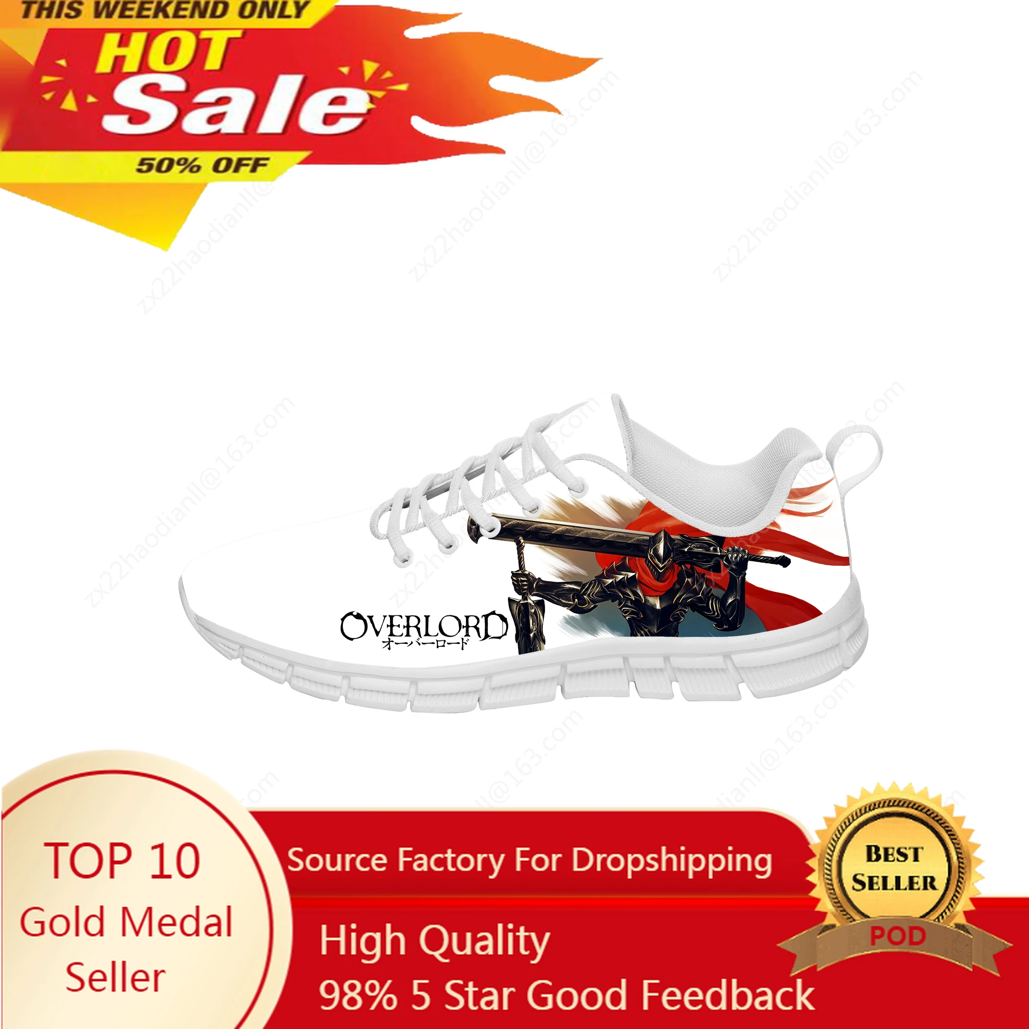 Anime Overlord Sneakers Mens Womens Teenager Fashion Casual Cloth Shoes Canvas Running Shoes White 3D Printed Lightweight shoe