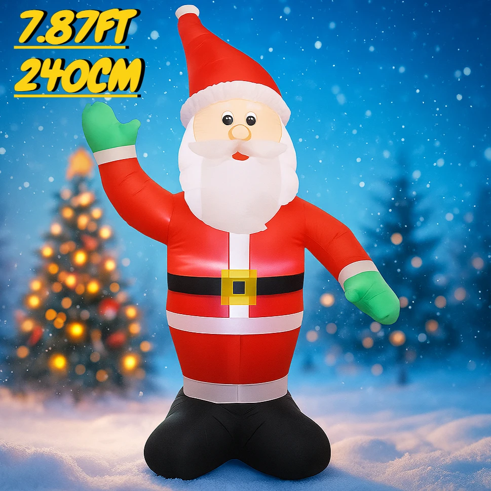 7.87FT Inflatable Toy Santa Claus Wave Hand Christmas Decoration for Yard with LED Light Xmas Supplie Home Ornament Festive Gift
