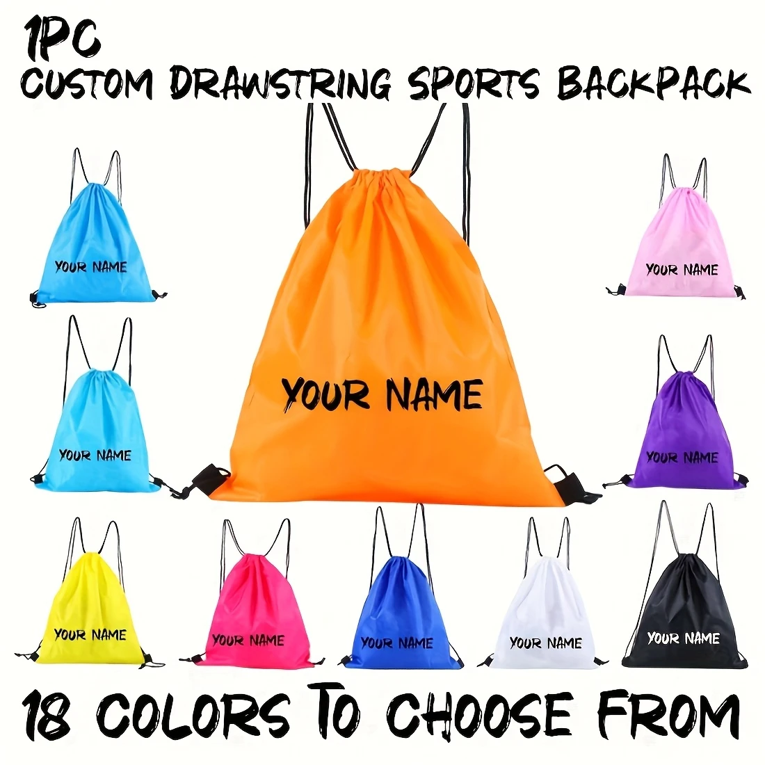 Customizable Drawstring Backpack - Creative Custom Name/Text, Durable Drawstring Storage Bag, Available in Various Colors