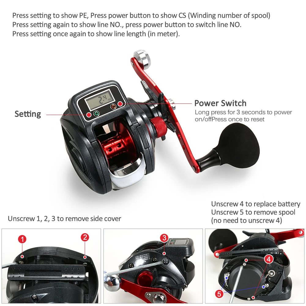 Carrete Baitcasting Eléctrico con Pantalla LED y Arrastre Frontal - imagen 5