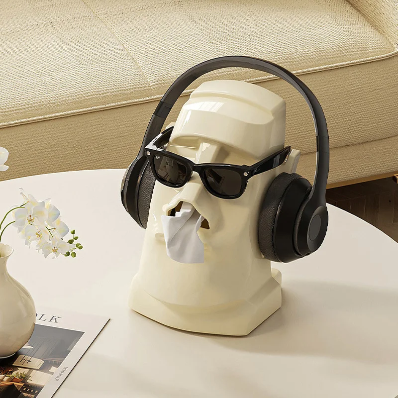 창의적인 가정용 티슈 박스 돌 조각상 헤드폰 홀더 침실 데스크탑 장식품 냅킨 박스 선글라스 보관대