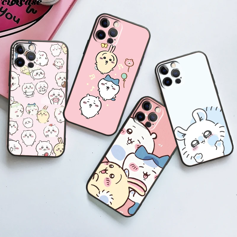 

Chiikawa Anime Cute For Apple iPhone 16 15 14 13 12 11 XS XR X Pro Max Plus Mini Black Funda Phone Case