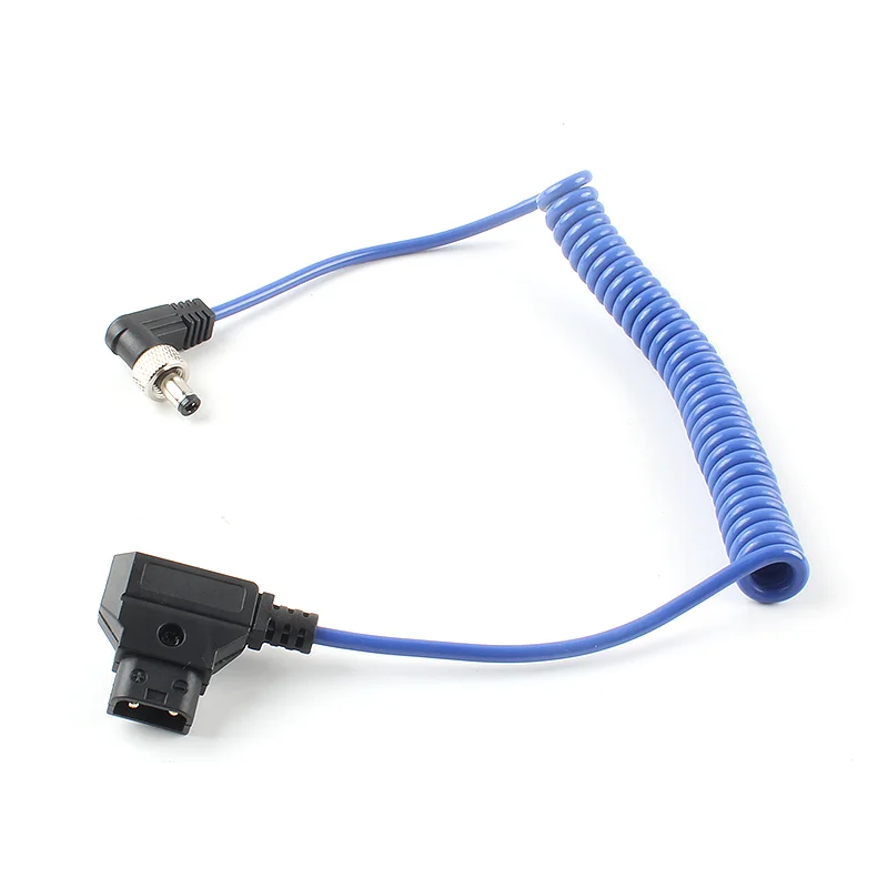 D-TAP to Locking L-Shaped Blue DC Coiled Wire 5.5x2.1mm Retractable Power Cable for V-Mount Battery And Field Monitor