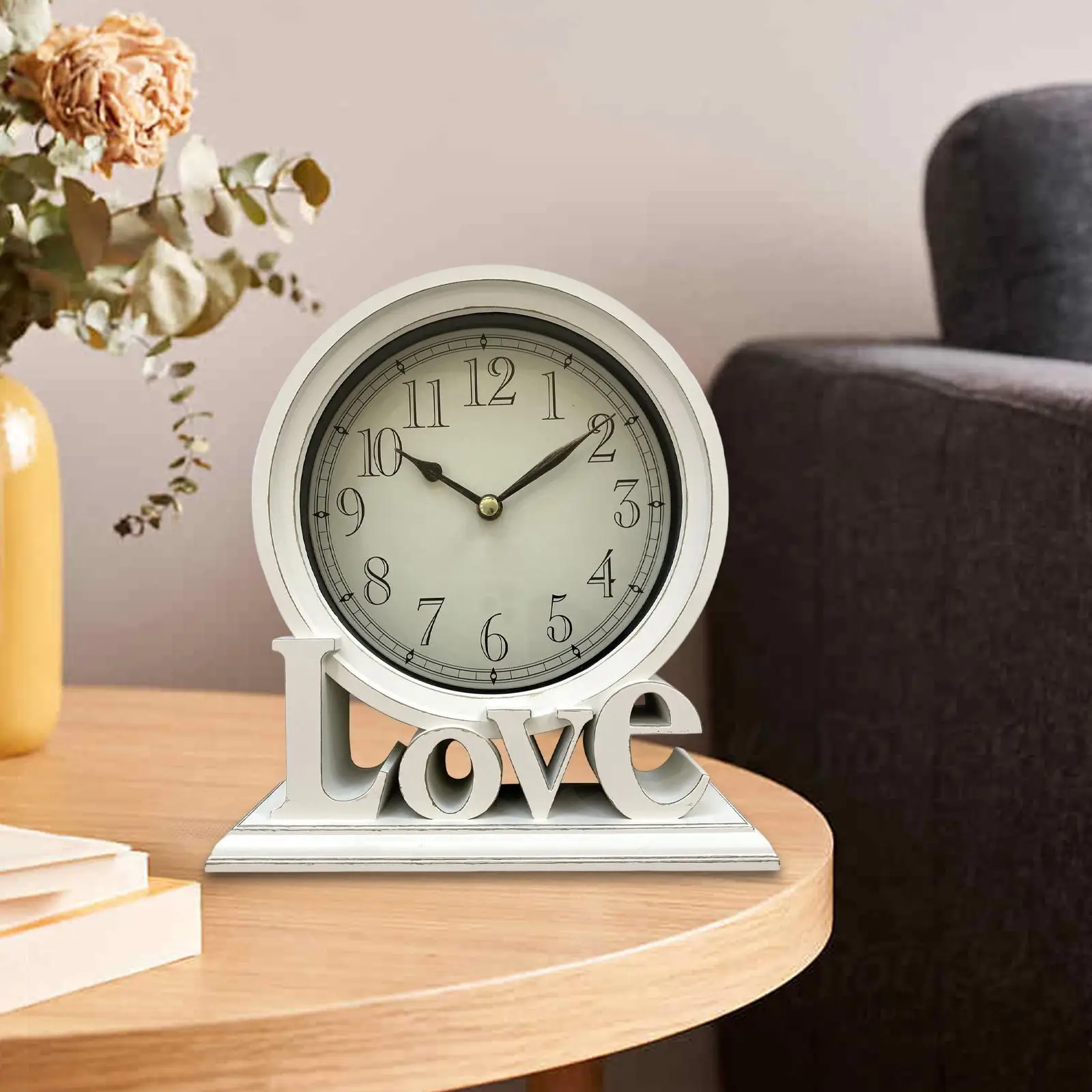 Retro Style Desk Clock Quiet Table Clocks Love Decorative Watch Digital Mantel