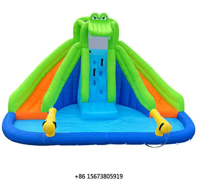 Crocodile-Themed Inflatable Castle with Dual Slides & Climbing Area Splash Pool Design-High Safety Standards for Children