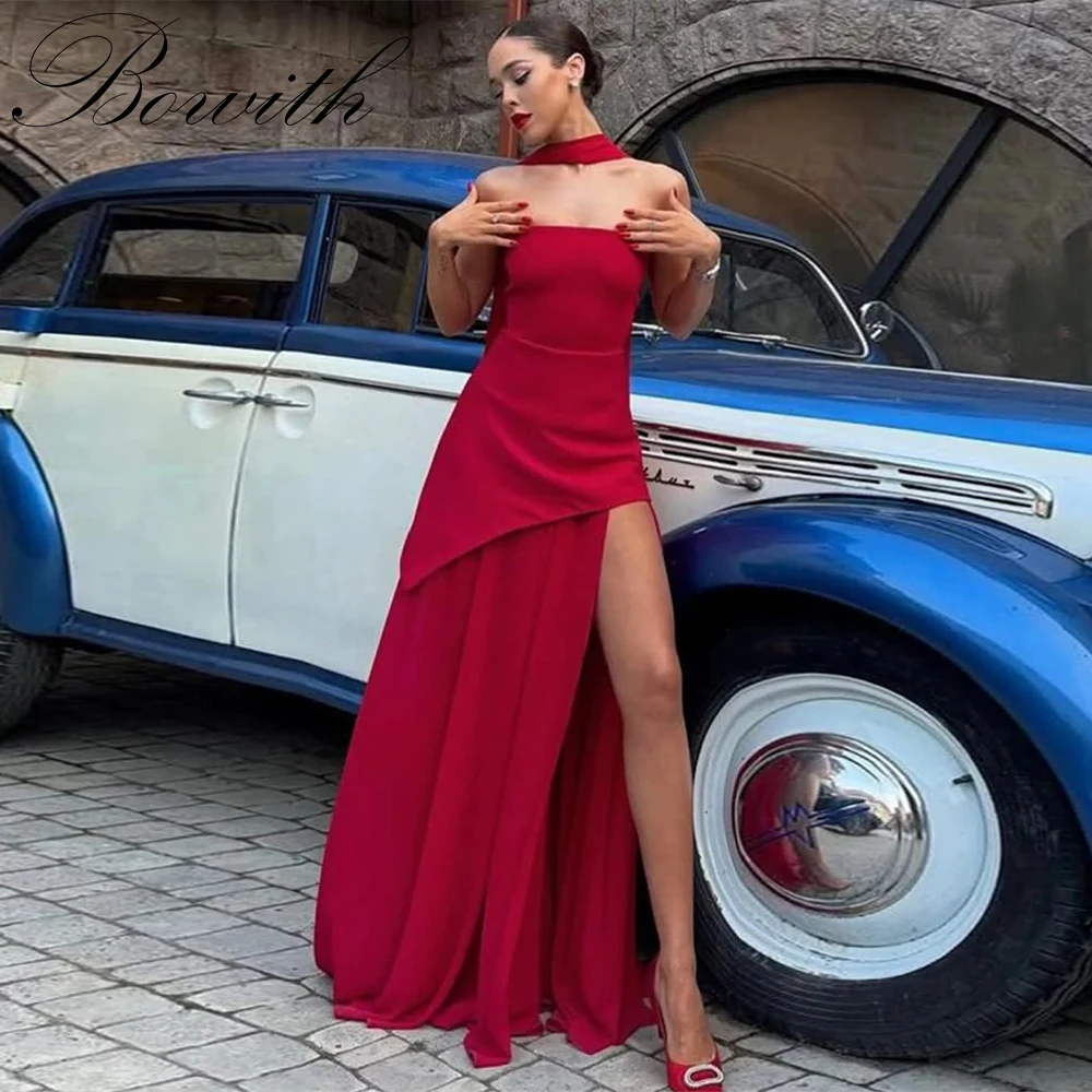 

Bowith Formal Evening Dresses Side Split Women Strapless Elegant Floor Length Prom Gowns Evening Party Wedding Guest Dress
