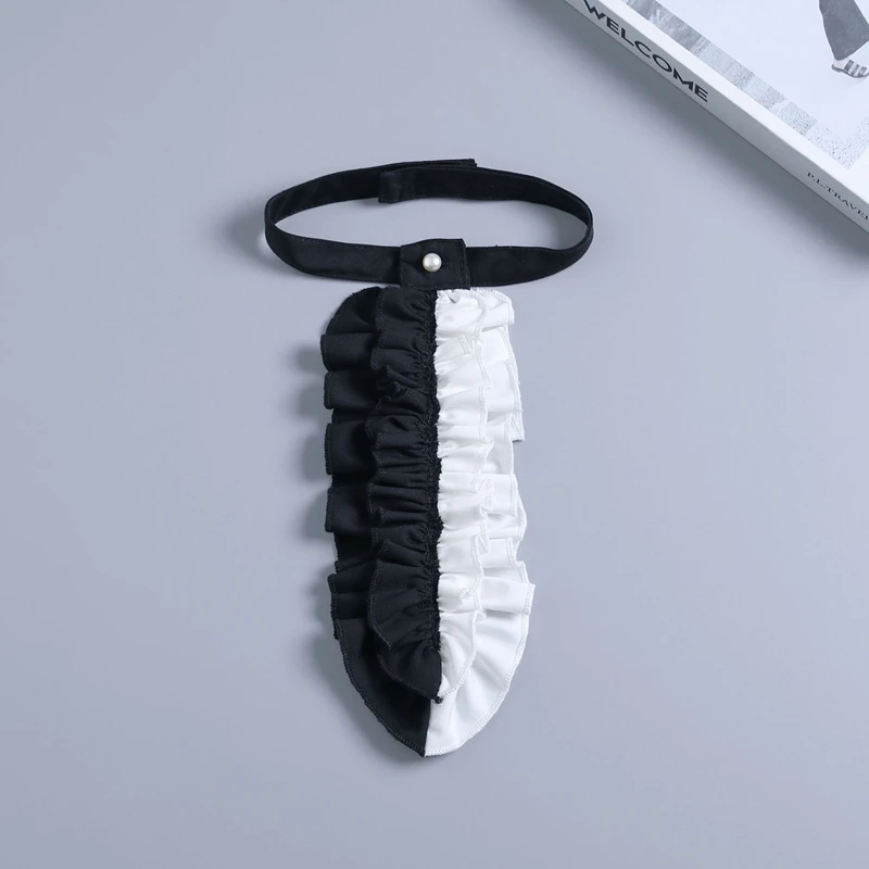 Black White Ruffled Collar Decorative Neckwear Detachable False Collar Women Shirt Necktie Cosplay Party Neck Accessories view 2