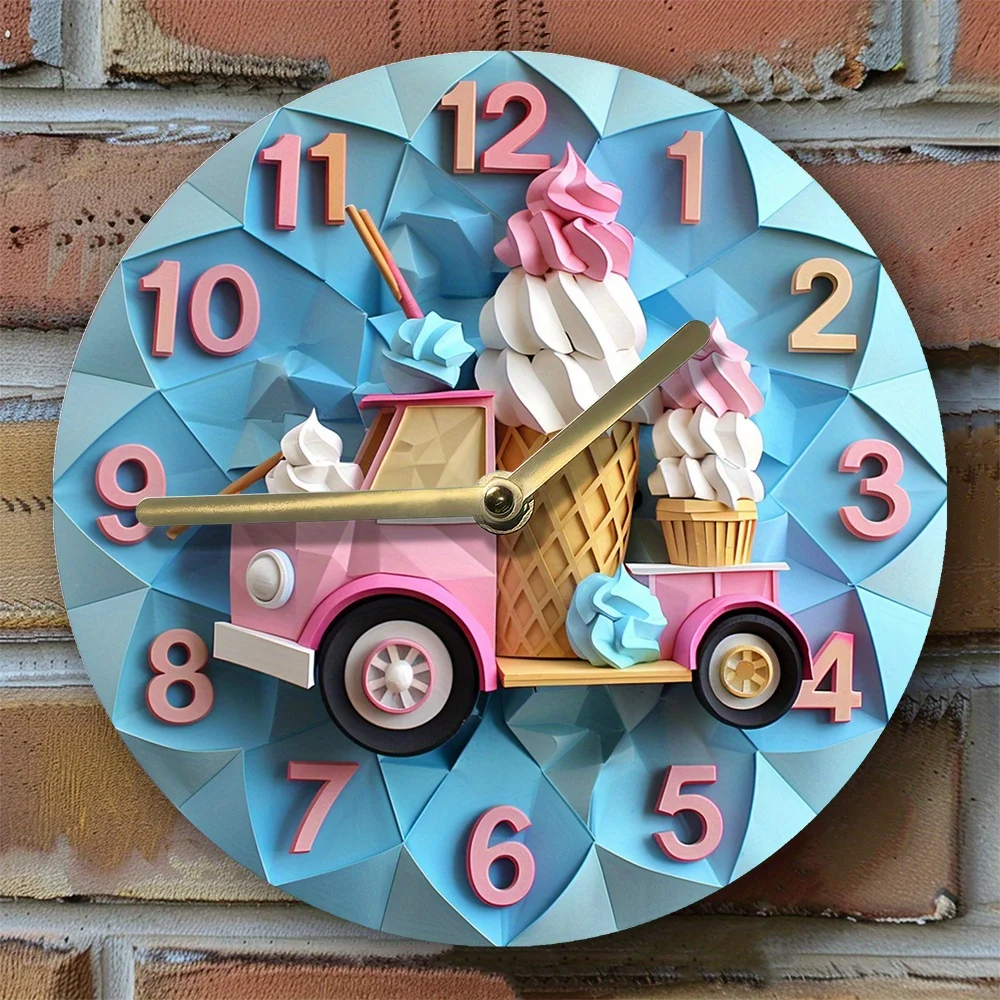 

DIY 3D Ice Cream Truck Wall Clock Kit, Decorative Clock with High-Definition Printing – Art Craft Set for Living Room Gifts