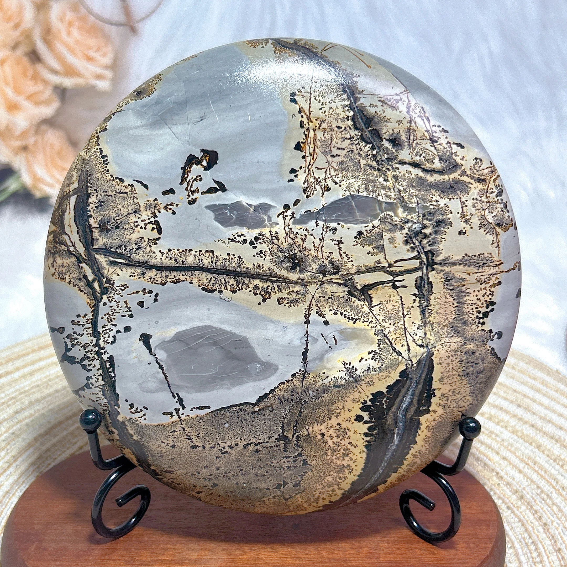 

Natural Crystal Picture Jasper Big Circle Feng Shui Painting Energy Ornament Healing Ore Home Decorations Room Decor Give Holder