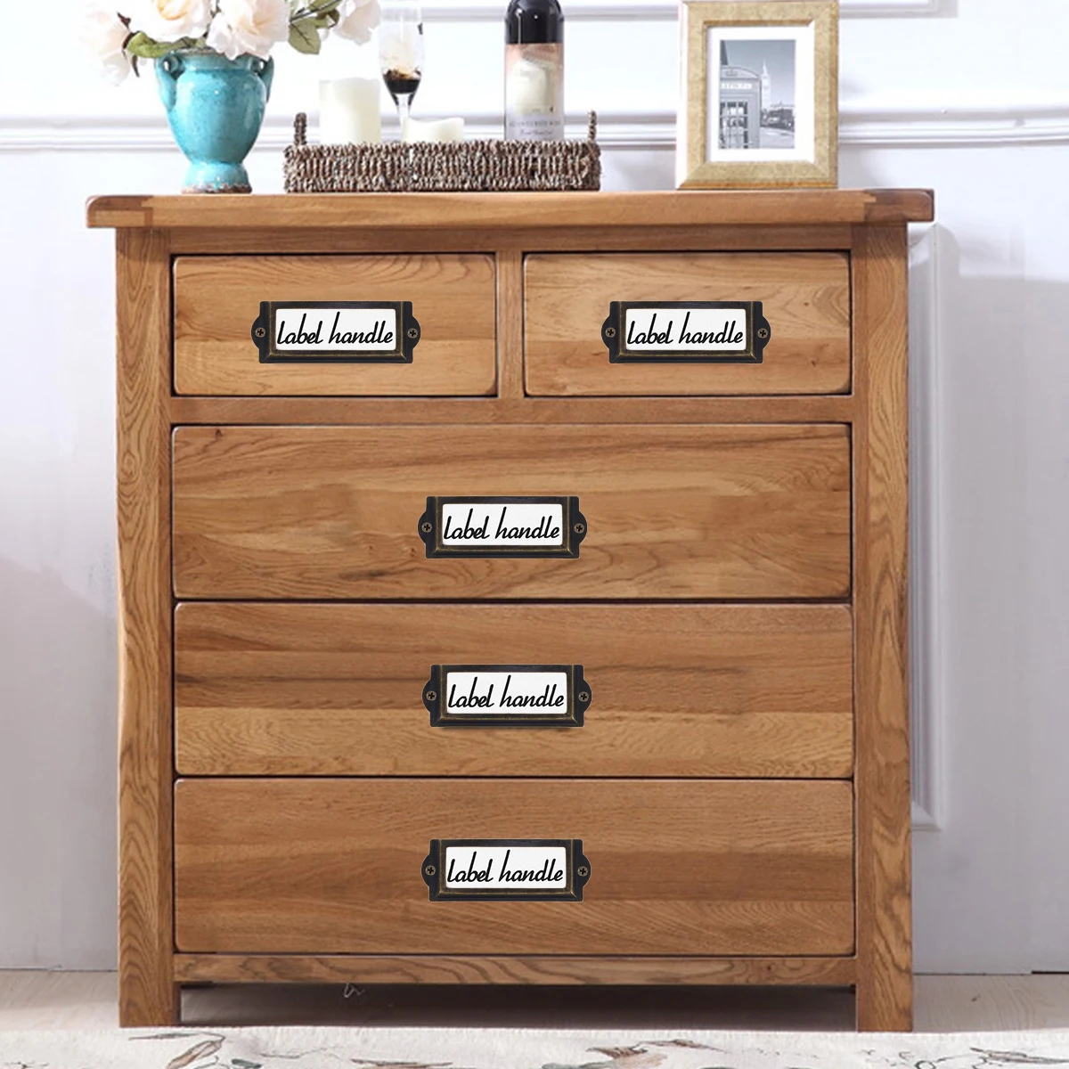 

30 pcs Brass Cabinet Drawer Metal Label Handle Iron Vintage File Pull Frame Tag Holder Retro Hardware Accessories