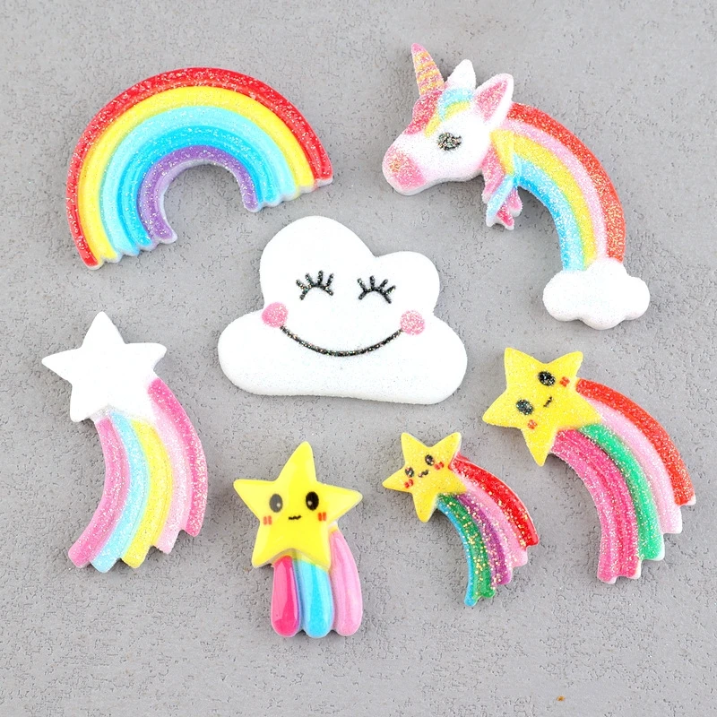 20pcs Shiny Resin Rainbow Unicorn Kawaii Scrapbooking Material Cabochons Supplies Dollhouse Miniatures Flatback Embellishment