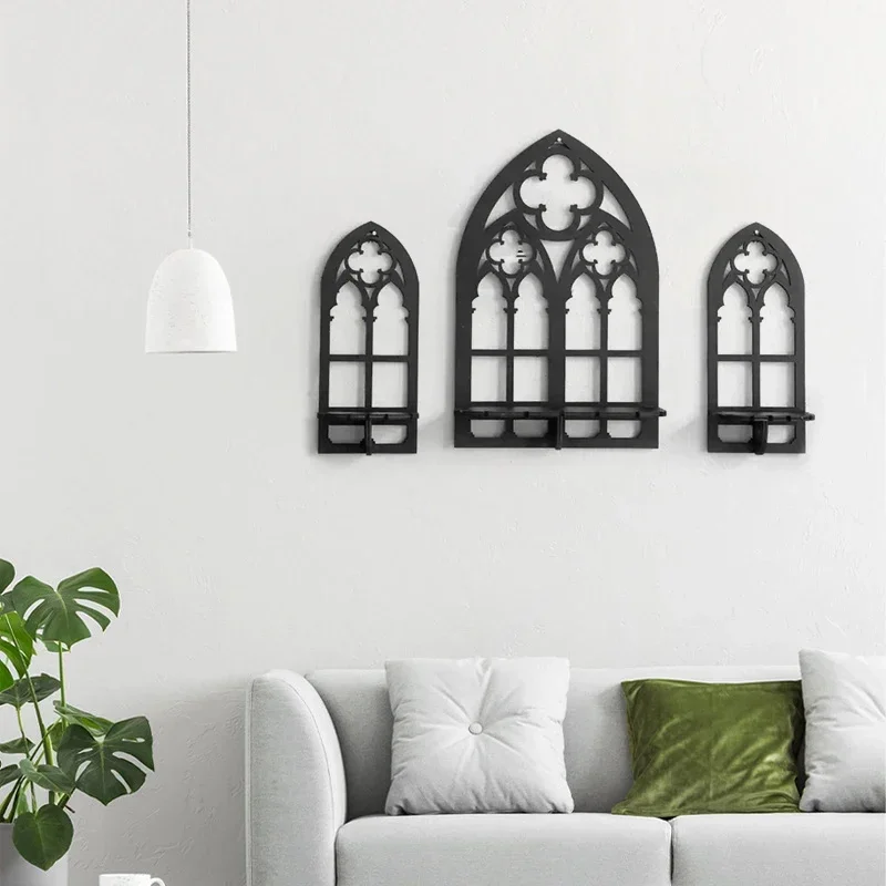 3Pcs Gothic Wooden Wall Decor Cathedral Arch Frame Vintage Rustic Horror Halloween For Bedroom Bathroom Living Room Hanging