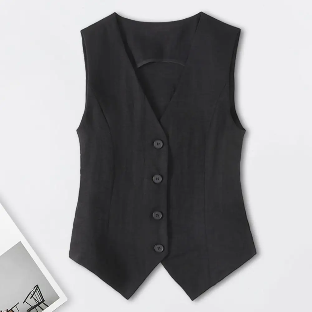 

Women Vest Elegant V Neck Women's Vest For Formal Business Style Retro Office Wedding Banquet Slim Fit Single-breasted Waistcoat