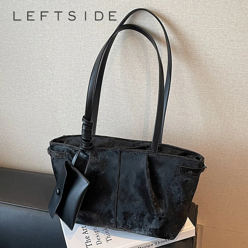 

LEFTSIDE 2025 Winter New in PU Leather Handbags and Purses Women Underarm Tote Bag Luxury Brand Retro Short Handle Shoulder Bags
