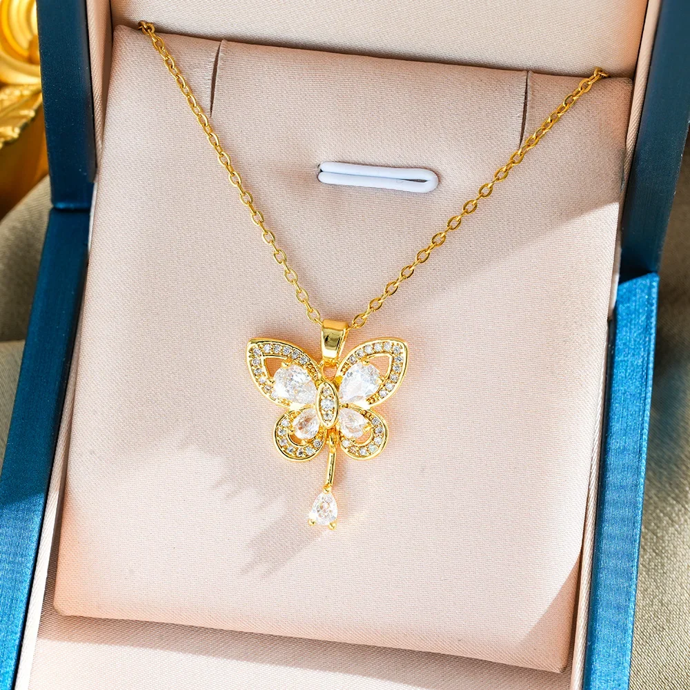 Новое модное и простое колье из медного циркония и бабочки из титановой стали 2025 года – изысканное и универсальное.