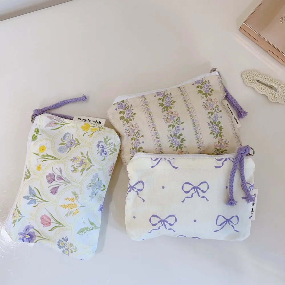 Fashion Floral Mini-Geldbörse, quadratisch, Baumwolle, Kartenhalter, Reißverschluss, tragbare Kosmetiktasche