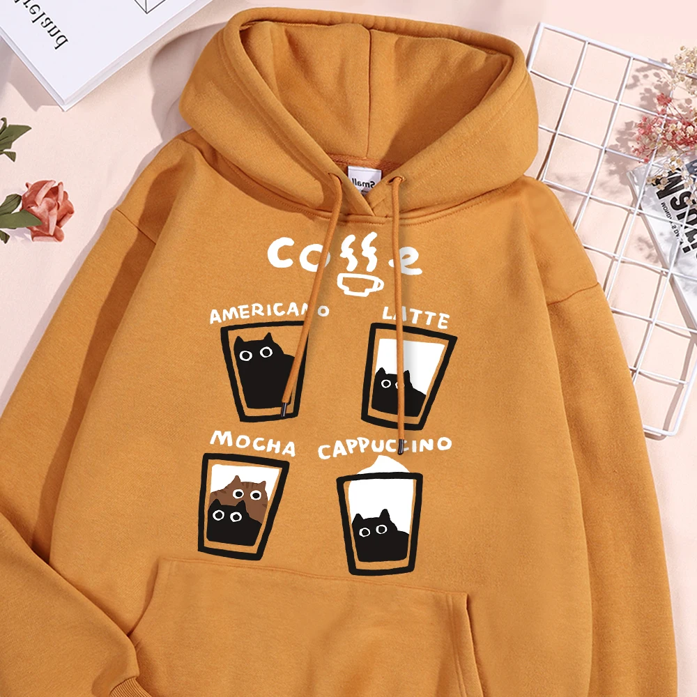 Fun Coffee Cat Hoody Men Women Personality Hip Hop Casual Hoodie Crewneck Fleece Pullovers Sports Warm Oversize Hoody Couple