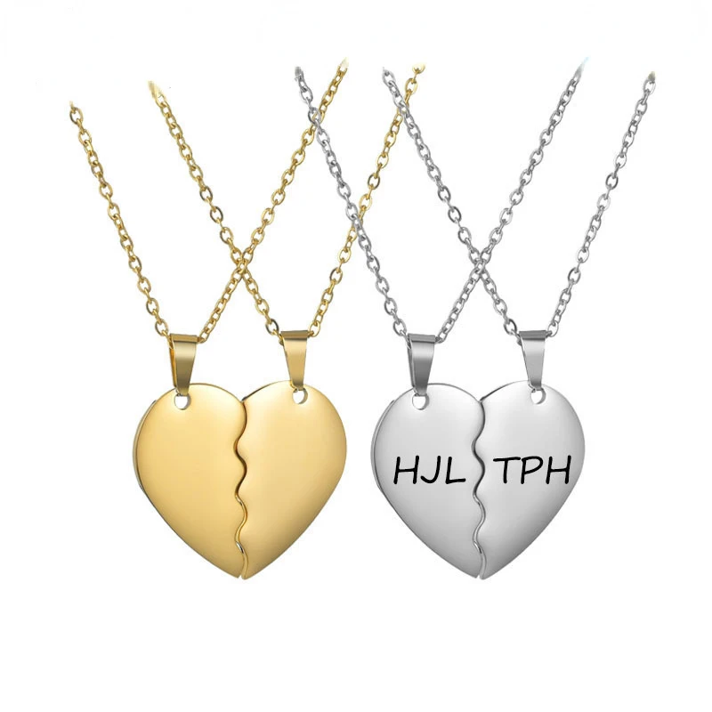 Stainless Steel Splicing Double Half Heart Necklaces for Couples Custom Name Texts Pendants Lovers Jewelry Gifts Dropshipping