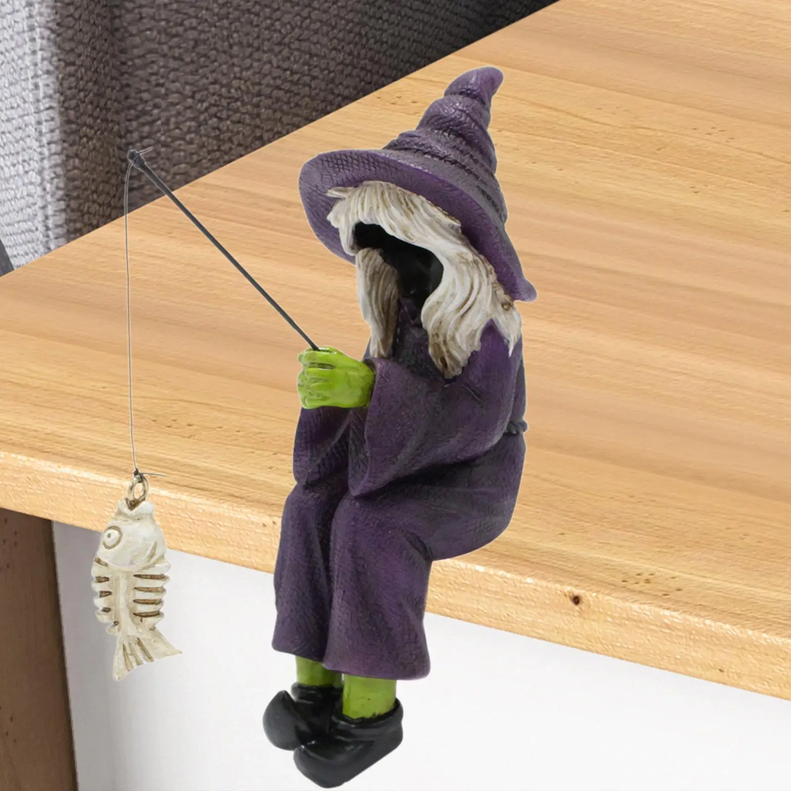 Fishing Witch Sculpture Halloween Decoration for Pond Fish Tank Desk Side