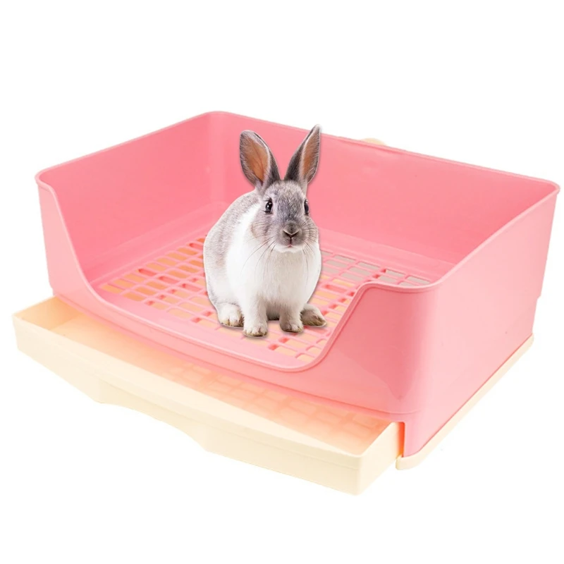 Large Rabbit Litter Box with Drawer Place Firmly Pet Bedpan Corner Toilet Box J60C