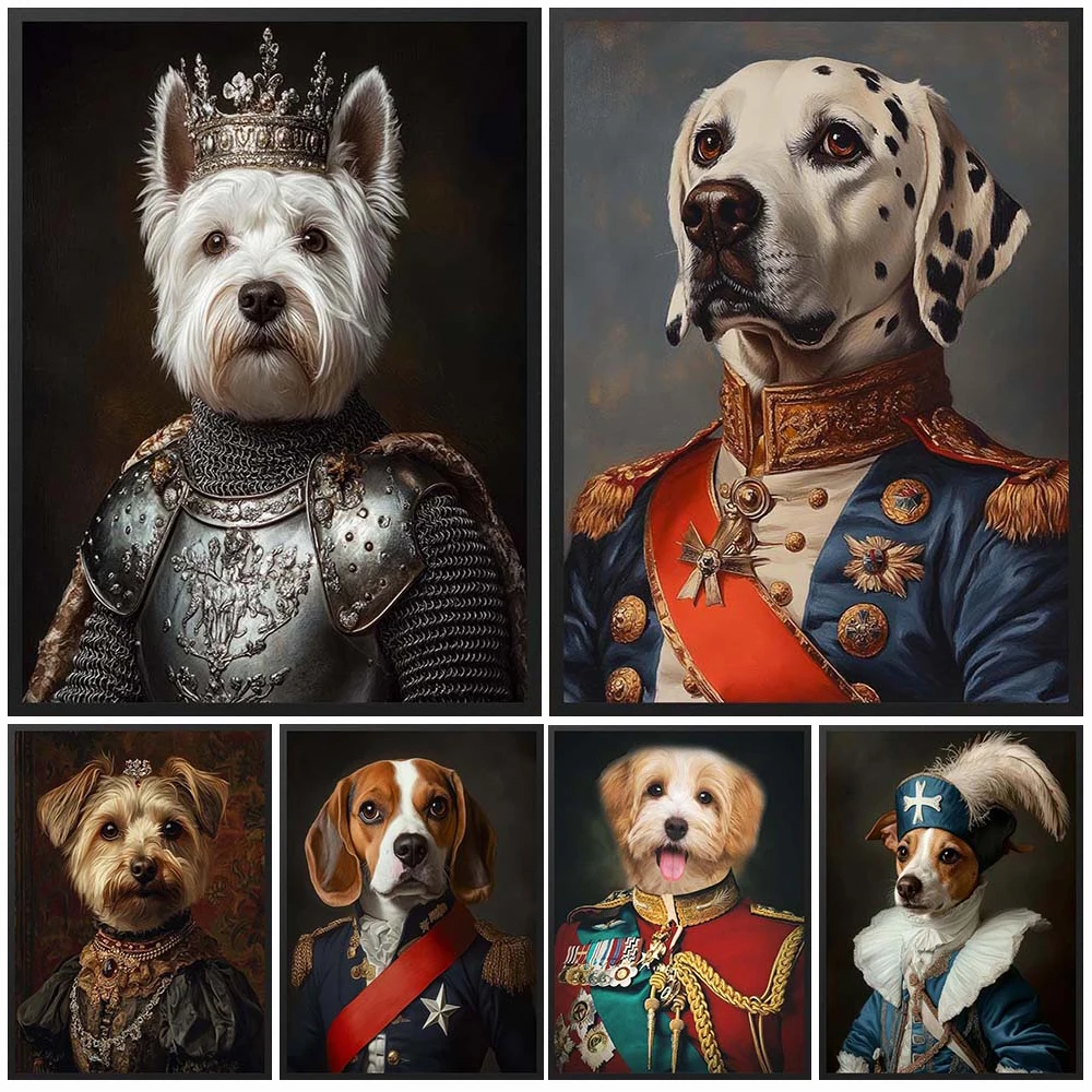 

Custom Cat Dog Vintage Portrait Royal Animals Poster Wall Art Canvas Painting Wall Pictures For Living Room Decor Unframed