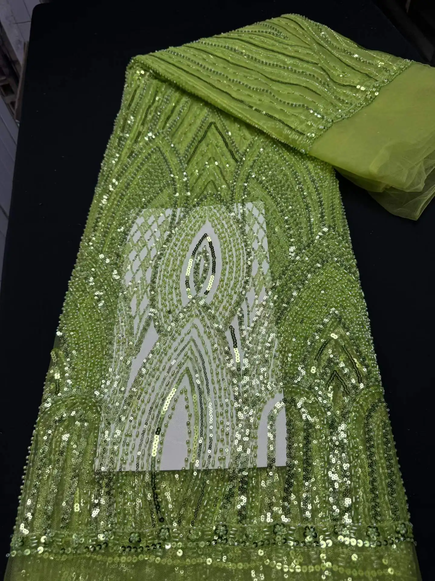 

African Sequins Beaded Lace Fabric 2026 High Quality Lace 5 Yards French Lace Fabric Nigerian Lace Fabrics For Wedding Party