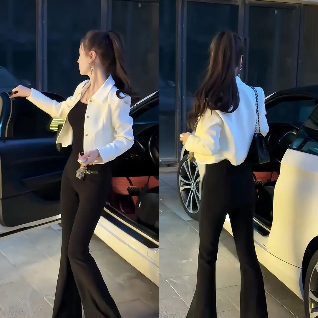 

Elegant Short Style High Waist Women's Suit Two-Piece Set Fashionable Commute Wind Polyester Fiber Casual Spring Autumn