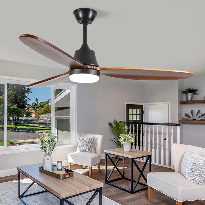 52Inch Wood Ceiling Fan Light Modern Simplicity Restaurant Electric Fan Household Ceiling Fan With Light And Control 220V 110V