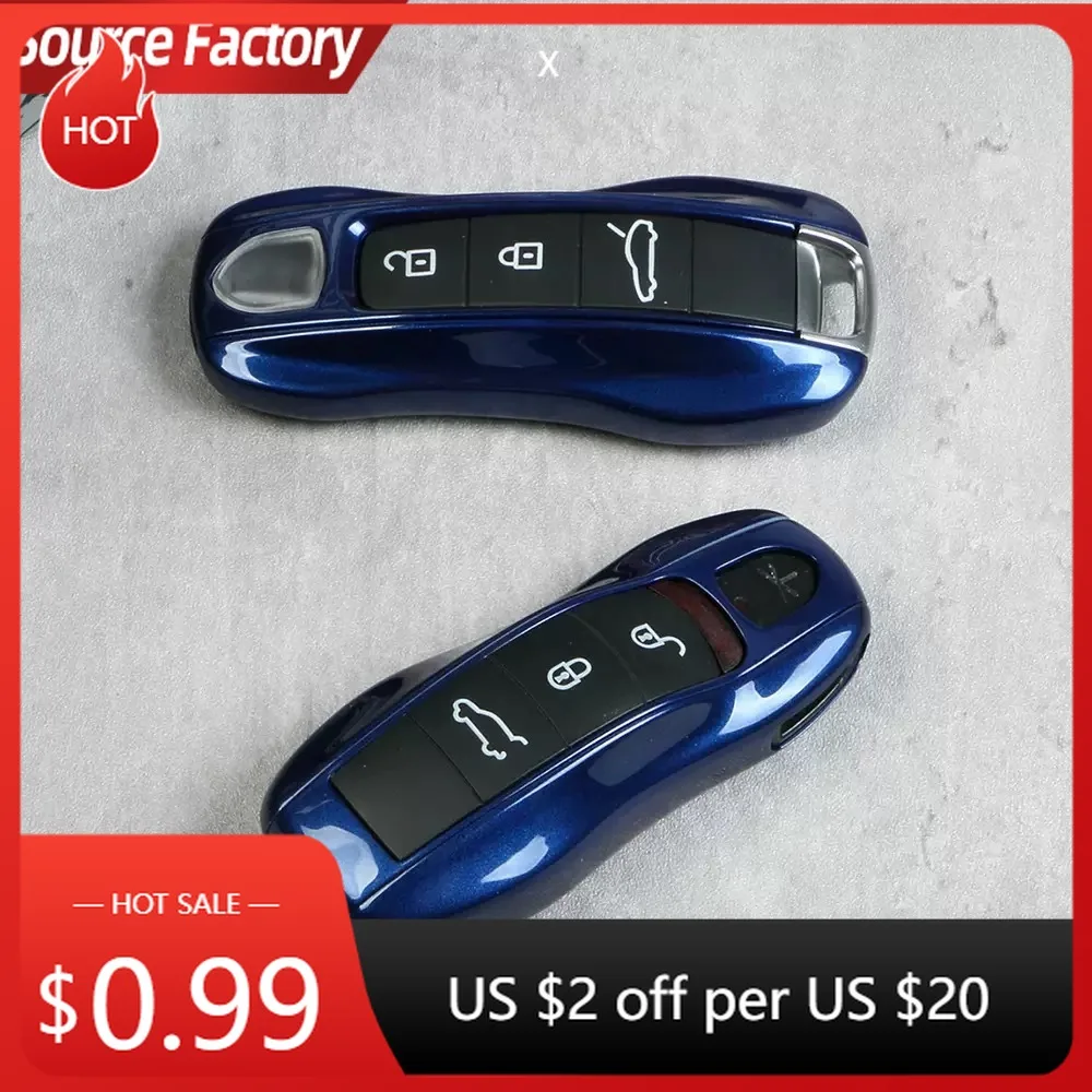 Car Stickers Car Key Case Gentian Blue Remote Control Fob Protective Shell for Porsche Macan Panamera Taycan Cayman Cayenne