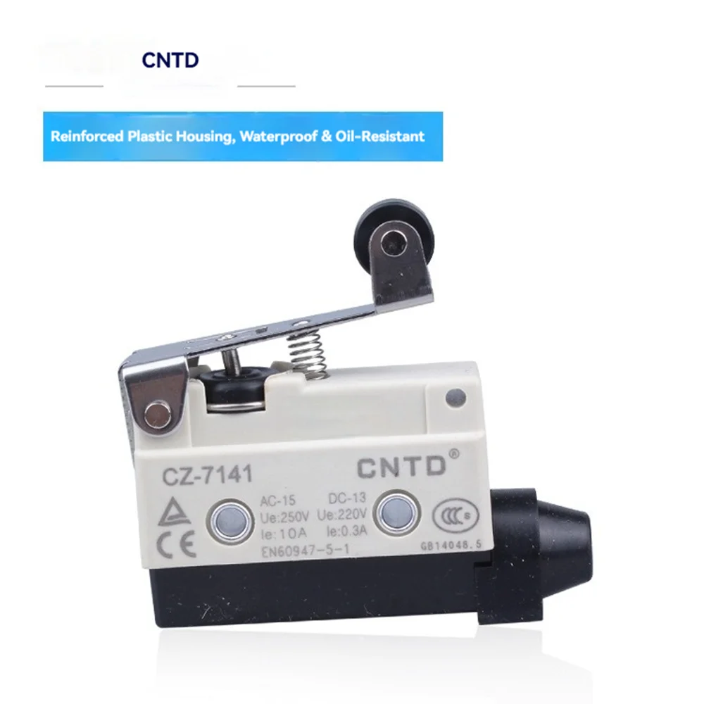 CNTD CZ‑7141 Limit Switch Short Hinge Roller Lever Micro Travel Switch 10A NO NC Self‑reset For Industrial Position Control