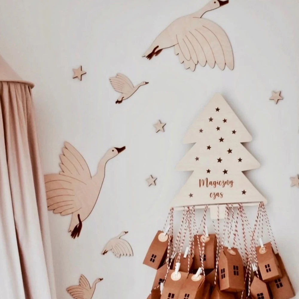 Houten Groep Wildganzen Muurstickers Kinderkamer Zwaan Wanddecoratie Ster Gans Kind Slaapkamer Houten Hoes Kinderkamer Neutraal Decor